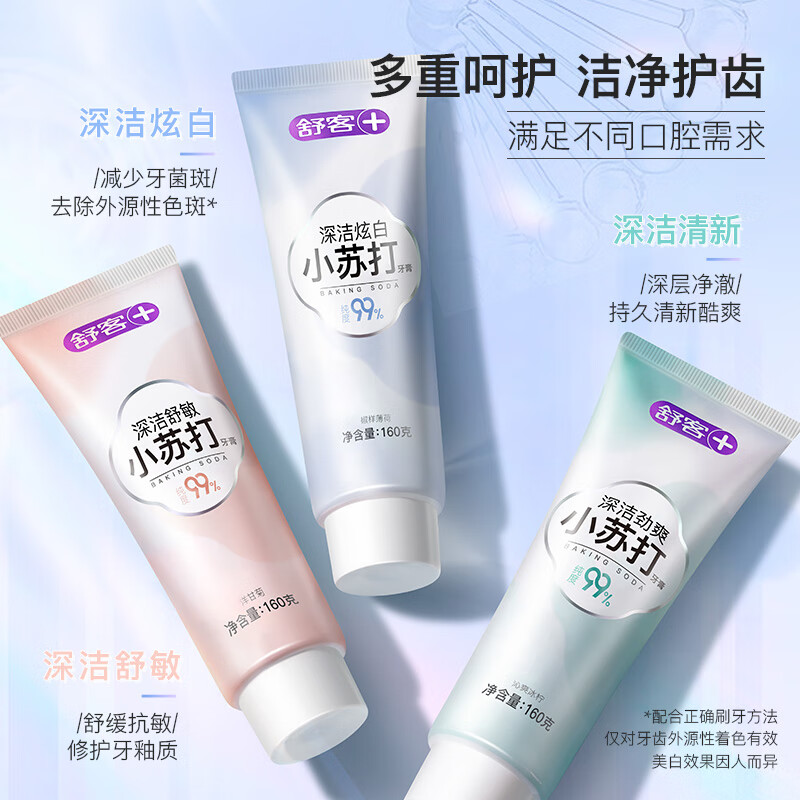 舒客小苏打牙膏160g*3含氟美白牙齿去黄去口气去牙渍减轻口臭护龈清新