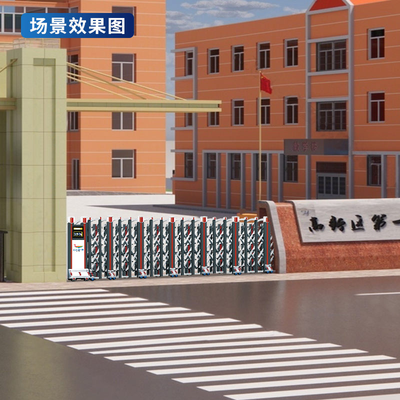 CJ-SSM010智能铝合金伸缩门学校小区工厂电动大门推拉门自营商业办公大门酒店家具电动门高清大图