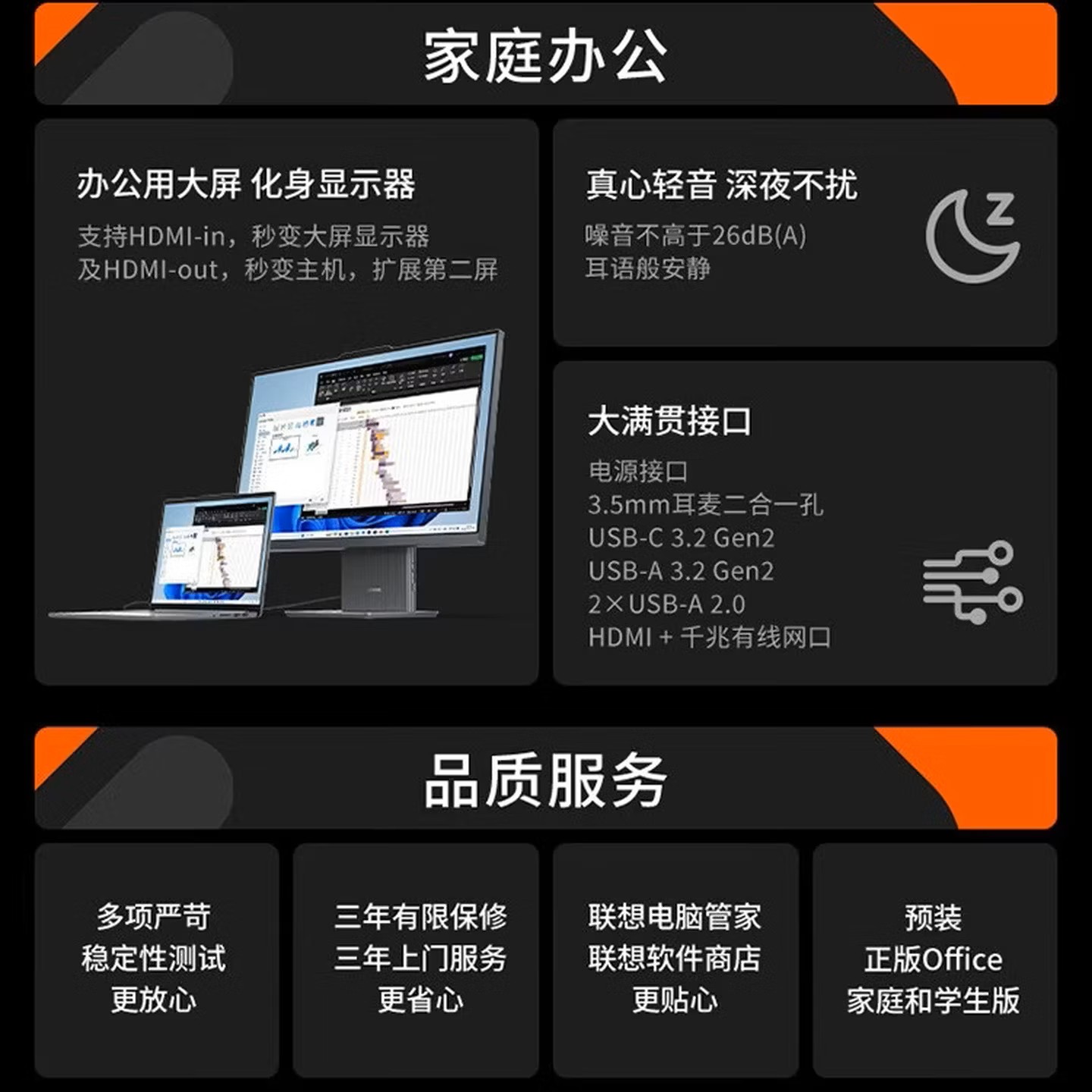 联想(Lenovo)小新27 27英寸一体机台式电脑(R5-7533HS 16G 512G SSD 摄像头 win11)云影白 微边框高性能商务办公家用网课高清大图