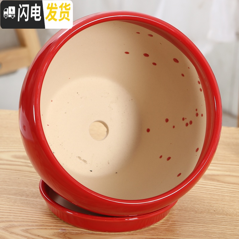 三维工匠陶瓷花盆带托盘特大号简约室内桌面家用绿萝加厚花盆陶瓷 118加大加厚(哑黑) 大花盆容器高清大图