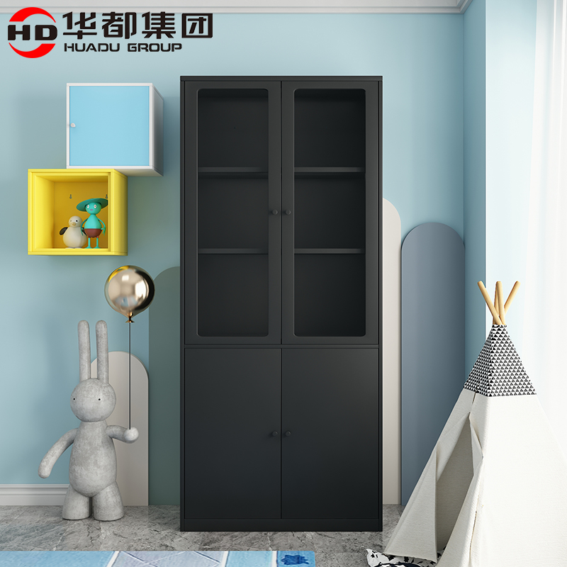华都HDBL-802H 曜黑800宽上玻书柜华都书柜书架钢制资料档案柜展示柜铁皮柜落地靠墙家用收纳置物架阳台高清大图