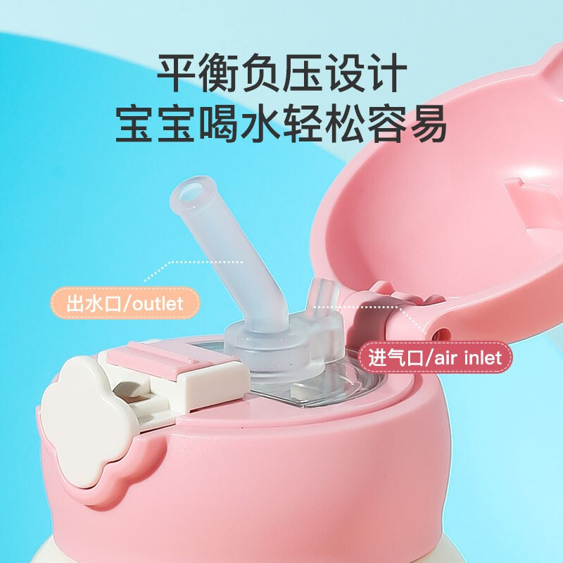 (私人定制)四叶草蓝精灵杯具熊儿童保温杯带吸管儿童水杯316不锈钢内胆宝宝学饮杯儿童保温壶630mlBEDDYBEAR
