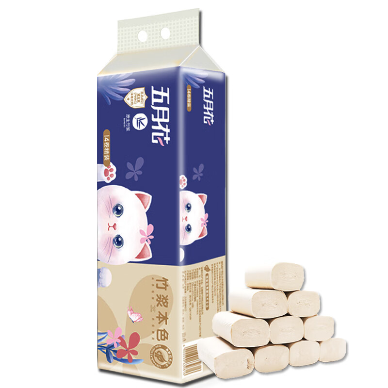 五月花无芯卷纸竹浆14卷560g*4提