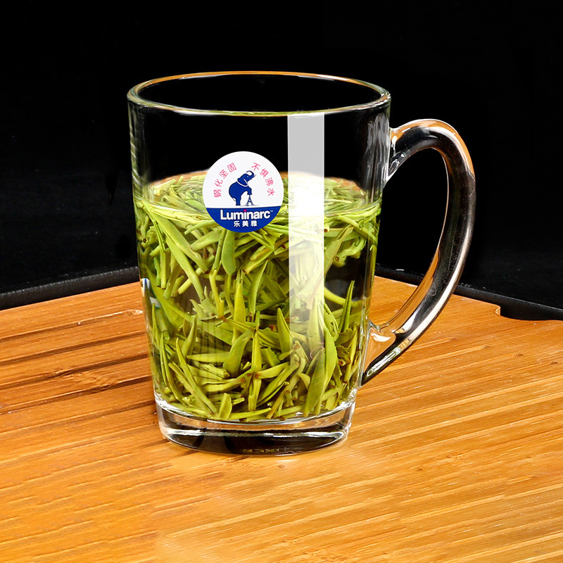 乐美雅玻璃杯家用透明带把茶杯大号水杯茶楼耐热防爆泡茶喝水杯子2只