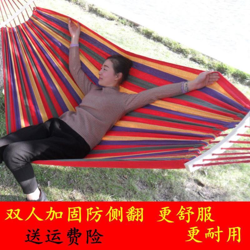 吊床户外单双人防侧翻帆布室内野营儿童成人睡觉秋千学生宿舍吊椅 普通[无木棍]红色+收纳袋绑绳 80厘米宽[单人]