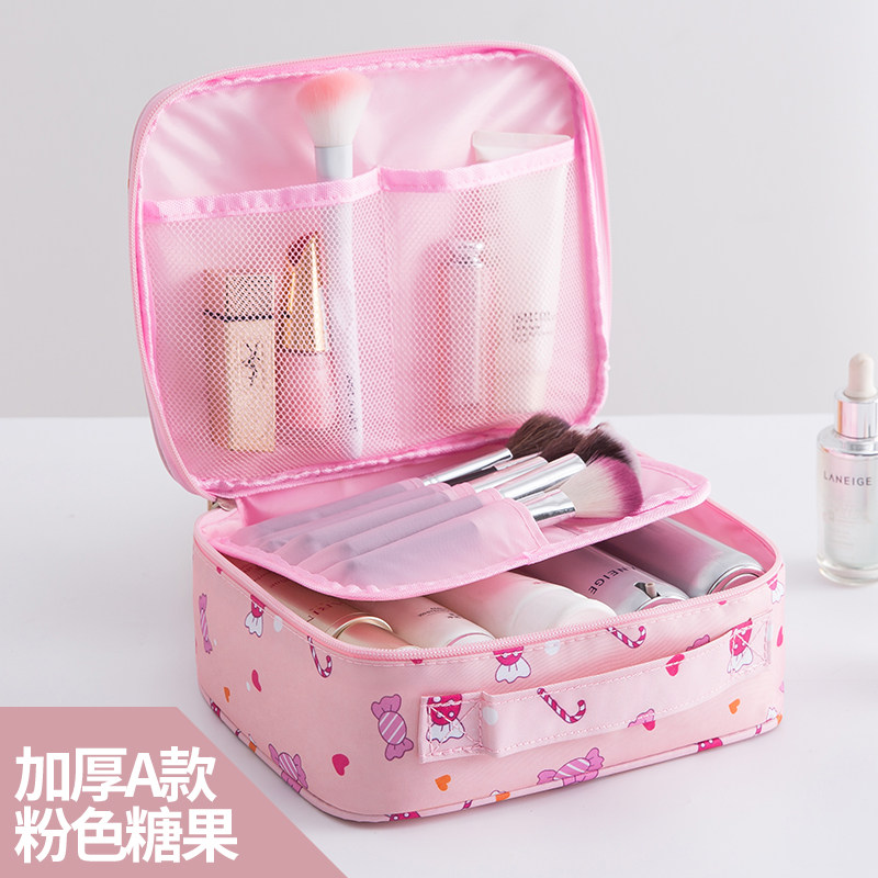 网红化妆包ins风超火小号女便携大容量旅行随身品箱收纳盒洗漱袋收纳袋三维工匠 加厚A款（粉色糖果）