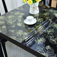 餐桌垫防水防油防烫透明软玻璃pvc茶几垫电视柜台塑料餐桌布|1.0金色水墨花 70*130cm