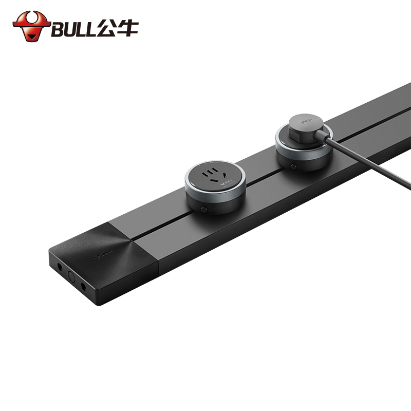 公牛(bull)GN-GB1黑色1000mm轨道插座+5个五孔移动轨道插座厨房专用电力滑轨插排家用多功能明装无线排插高清大图