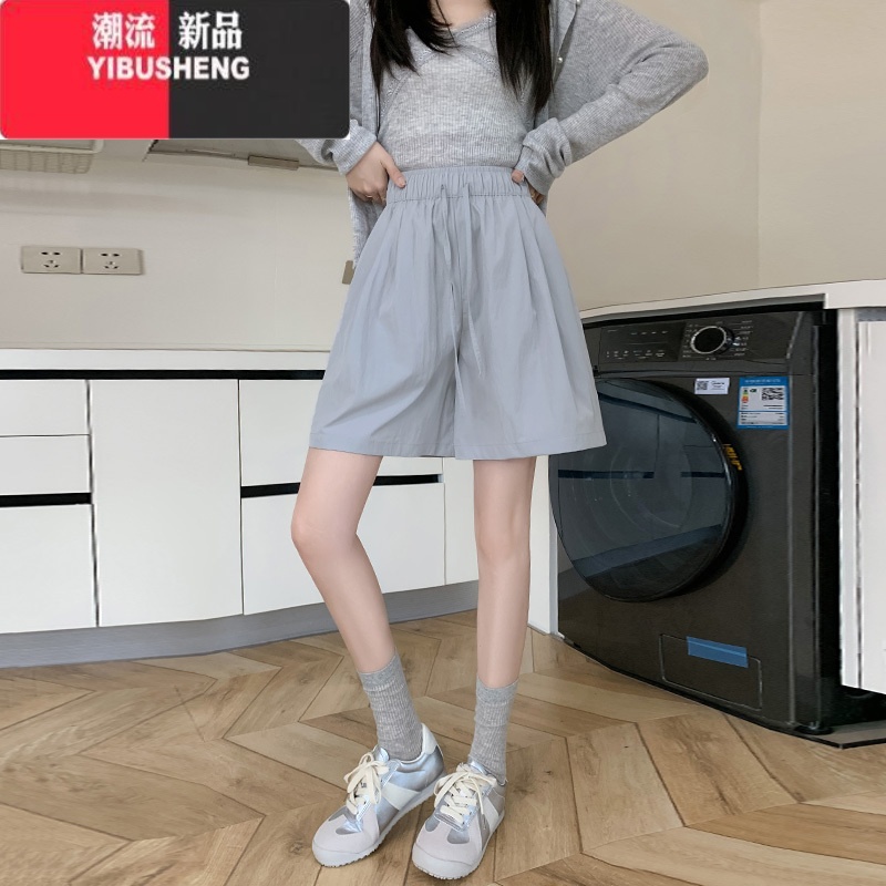 YIBUSHENG蓝色薄款山本短裤女季2024年新款宽松阔腿小个子休闲五分运动裤高清大图