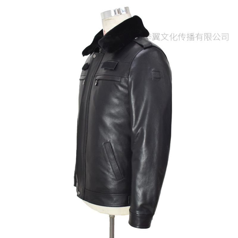 举翼王子男士皮衣夹克外套保安执勤服真皮皮衣物业安防制服山羊皮加厚保暖_632高清大图
