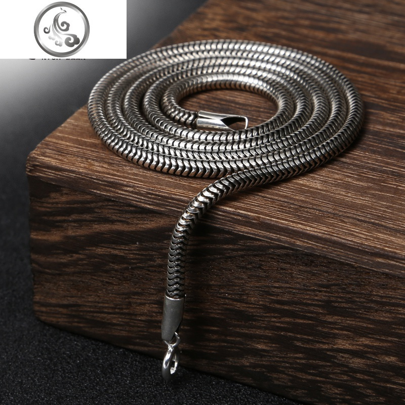 经典时尚男生锁骨单身裸链圣诞泰国925银复古蛇骨项链 JiMi高清大图