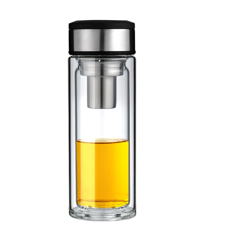 万象双层玻璃杯水晶透明水杯男士带滤网泡茶杯商务礼盒装送礼视频