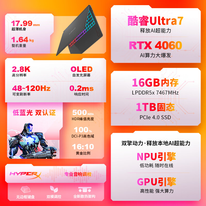 惠普(HP)暗影精灵10 SLIM 14-fd0061TX 14英寸畅玩黑神话 游戏本笔记本电脑(英特尔酷睿u7-155H RTX4060 16G 1TBSSD 2.8K)高清大图