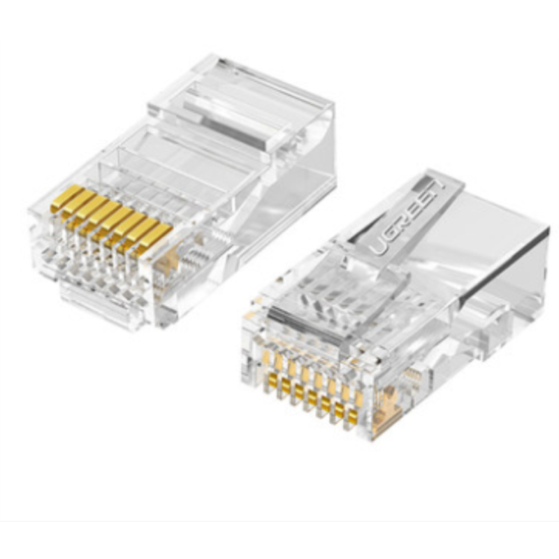 绿联 六类RJ45水晶头 6类千兆工程级网络连接器 Cat6带屏蔽电脑8p8c网线接头镀金100个 50248