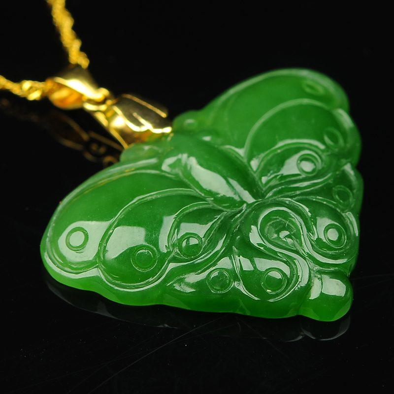 和田玉坠蝴蝶碧玉挂件男女款玉石饰品带证书送女朋友七夕情人节礼物