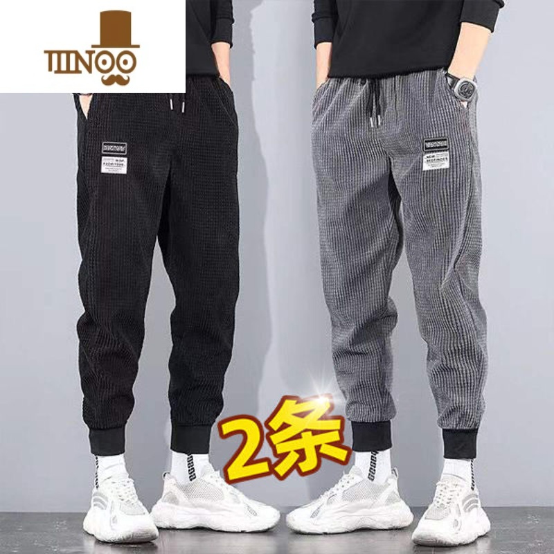 YANXU灯芯绒裤子男士新款潮流运动裤ins潮牌个性宽松束脚休闲卫裤高清大图