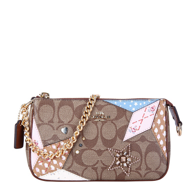 COACH 蔻驰 奢侈品 欧美时尚女士卡其色PVC印花手拎包手腕包女手包