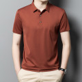 2024夏季桑蚕丝无痕短袖T恤男冰丝polo衫商务半袖休闲男装薄体恤 铁锈红 180/XL