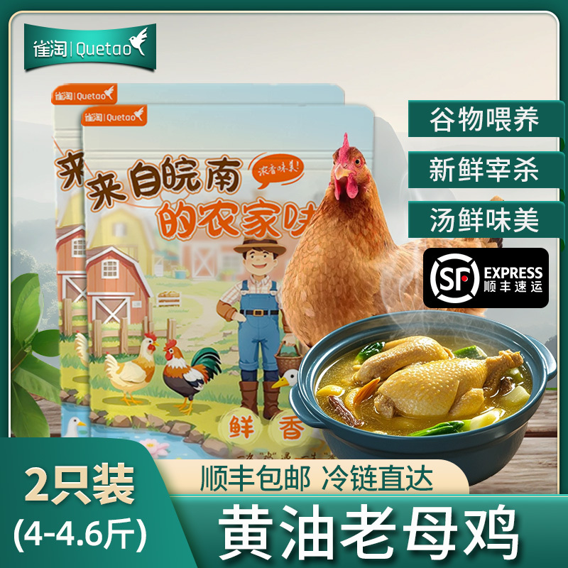 [苏鲜生推荐]雀淘 正宗皖南黄油老母鸡2-2.3斤/只 2只装 新鲜现杀 整鸡净膛冷冻竹林慢养鸡走地鸡