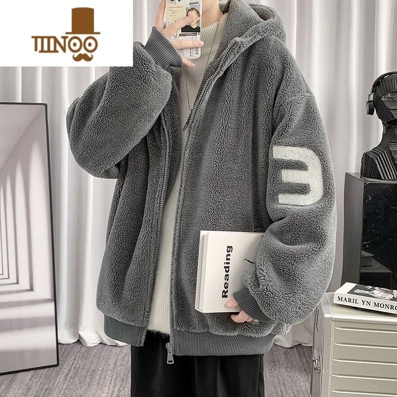 YANXU羔绒外套冬季男士潮牌加绒加厚夹克情侣装休闲男款晋江棉服上衣图片