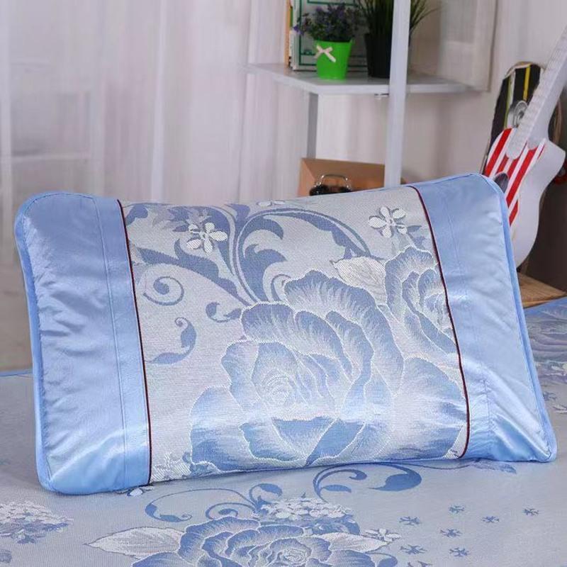 冰丝枕套-蓝 单只装(48+74cm) 夏天冰丝凉爽枕芯套夏季冰凉席式一对枕头套信封枕巾拍2