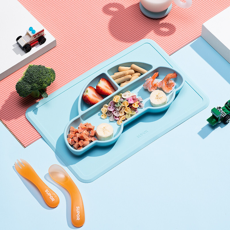 苏泊尔（SUPOR）宝宝餐盘吸盘碗分格盘卡通硅胶防摔辅食碗可爱儿童餐具