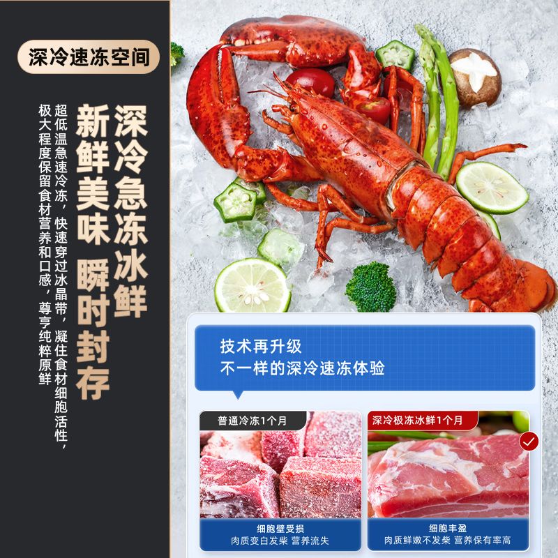 新飞Frestec 503升十字对开门冰箱烟岚灰 1级能效风冷变频全空间除菌净味大容量自动除霜高清大图