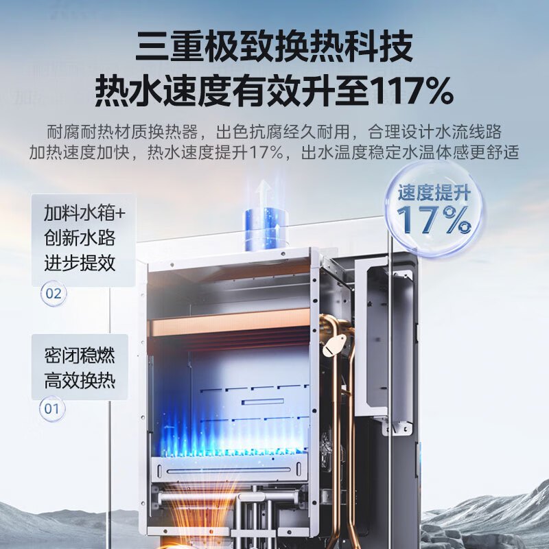 美的(Midea)16升燃气热水器 天然气 双循环恒温水伺服 下置风机 密闭稳燃舱 一级节能JSQ30-MATE 20