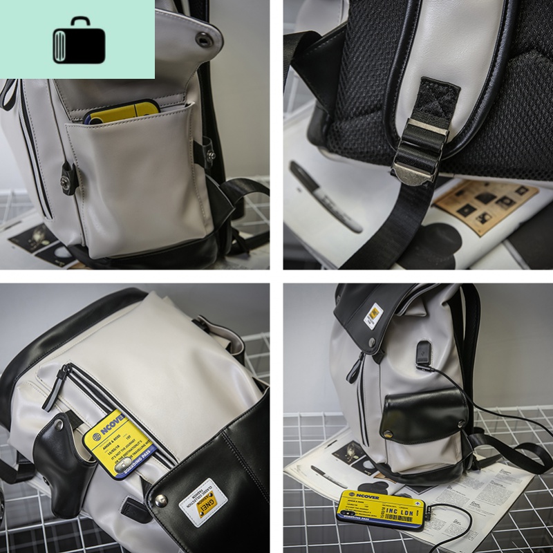 ins潮牌双肩包男pu皮质时尚潮流大容量旅行背包校园大学生书包女NEWLAKE高清大图