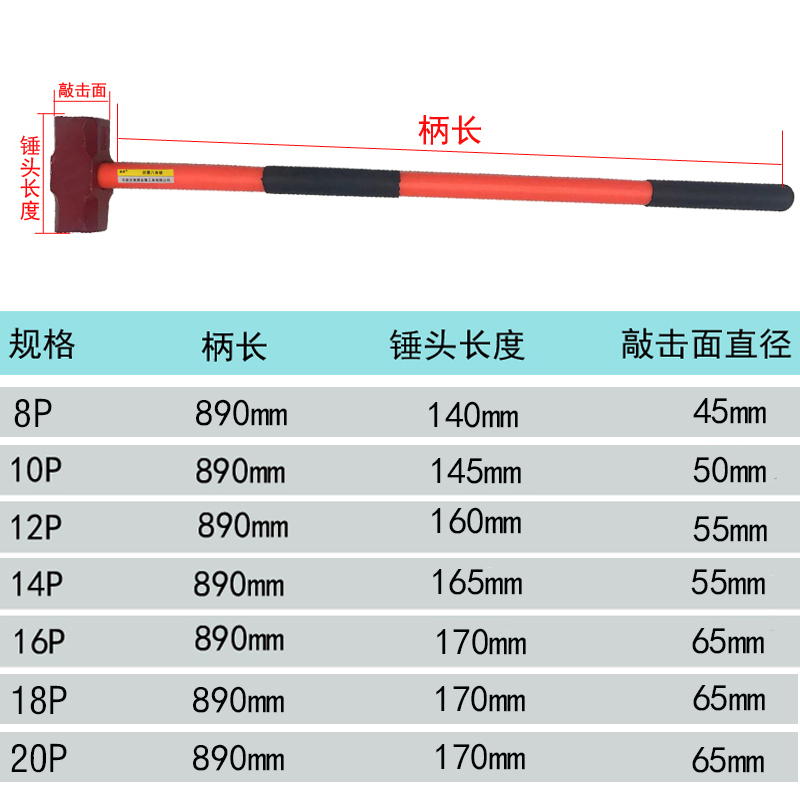 嵩源防震八角锤 带把大锤 铁锤 8P/把高清大图