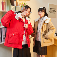 [直降价299元]唐狮连帽仿羊羔绒外套女冬季新款中长款加绒加厚新棉衣K