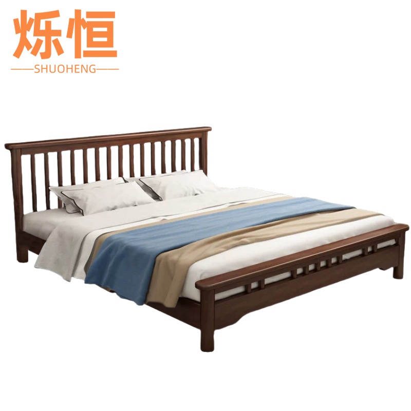 烁恒平头温莎床胡桃色高清大图