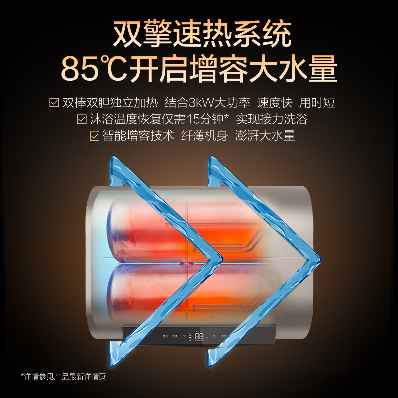 史密斯60升电热水器 家用 双胆扁桶 纤薄黑科技 大屏触控 双擎速热 E60HGDWi一级能效 储水式高清大图