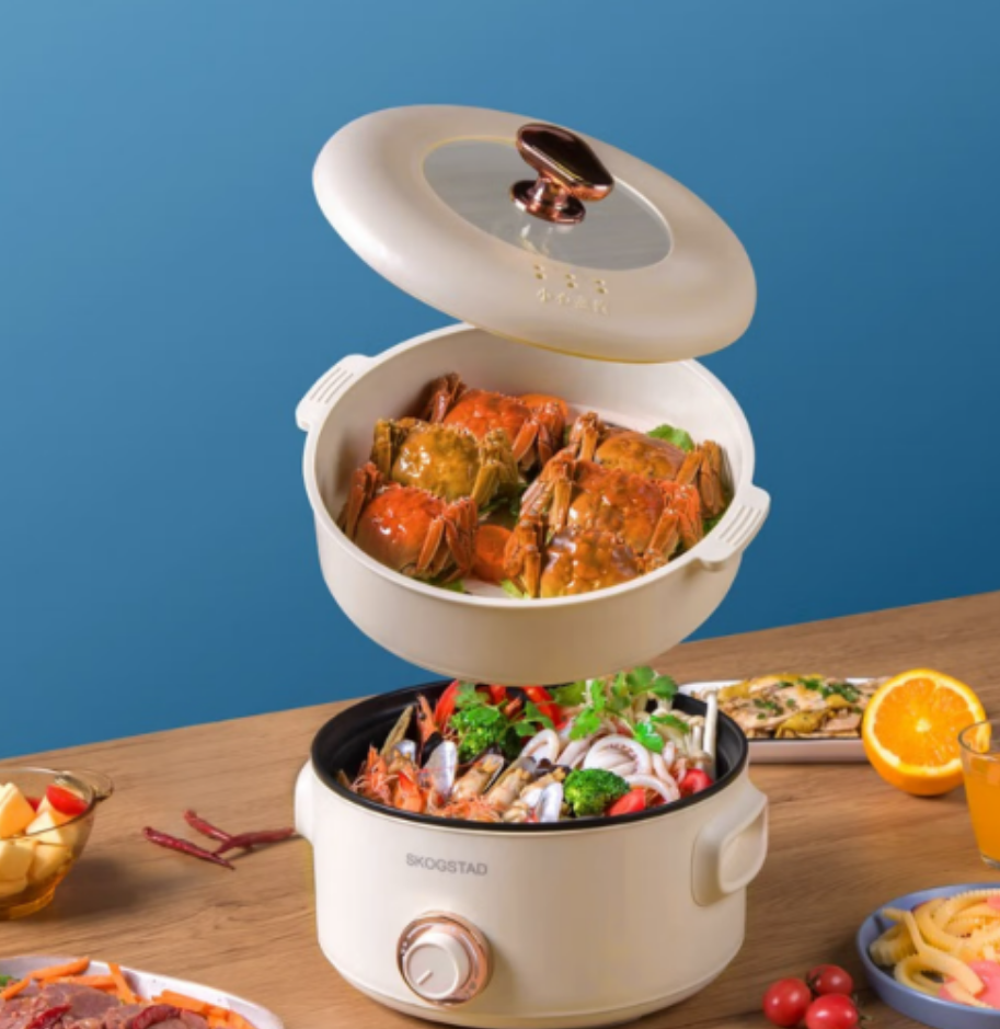 思嘉思达1360瓦强劲加热铝合金不粘内锅3.5升大容量旋钮控制花漾涮煮蒸火锅SKD-G0105高清大图