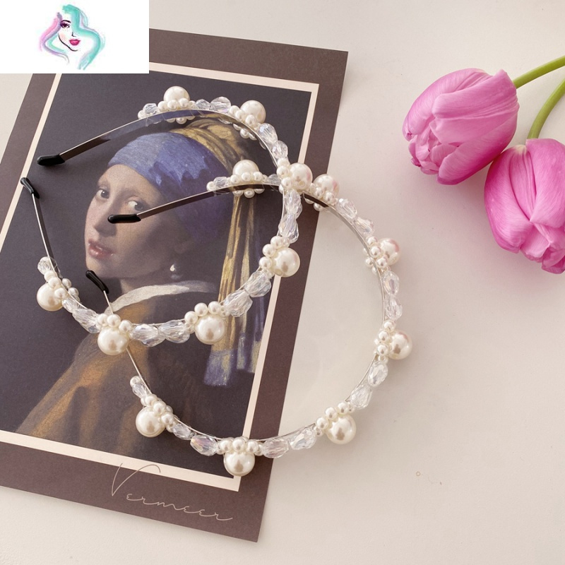 唐顿花园超仙珍珠水晶花朵发箍手工编织头箍发卡压发发饰韩国女你那么