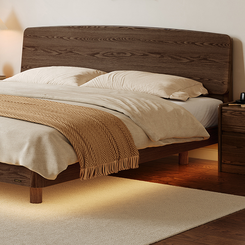 全友家居 全木床原木风双人床现代简约主卧室大床家具高清大图