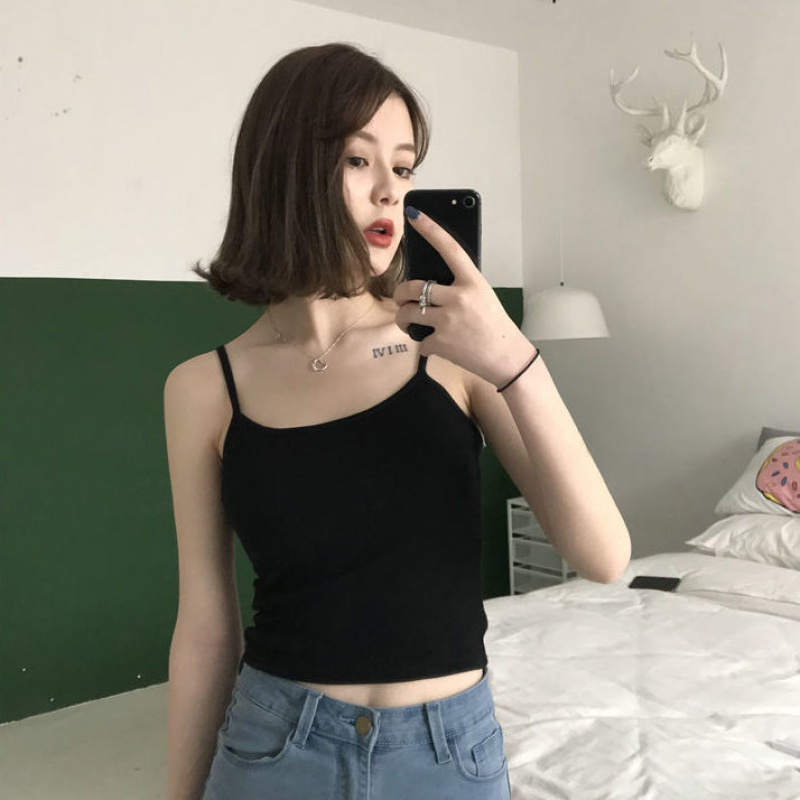 黑色吊带露脐背心女无袖内搭夏季打底衫抹胸外穿紧身美背小吊带衫