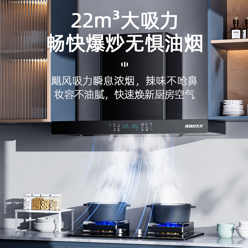 真情好太太22立方顶吸式吸油烟机欧式油烟机8键触控免清洗大吸力体感900mm小尺寸脱排油烟机HTT-X25(不含安装)