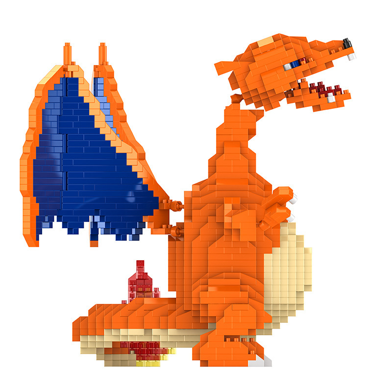 小颗粒拼装微型拼图积木迷你玩具兼容乐高宠物小精灵喷火龙hc9100q萌