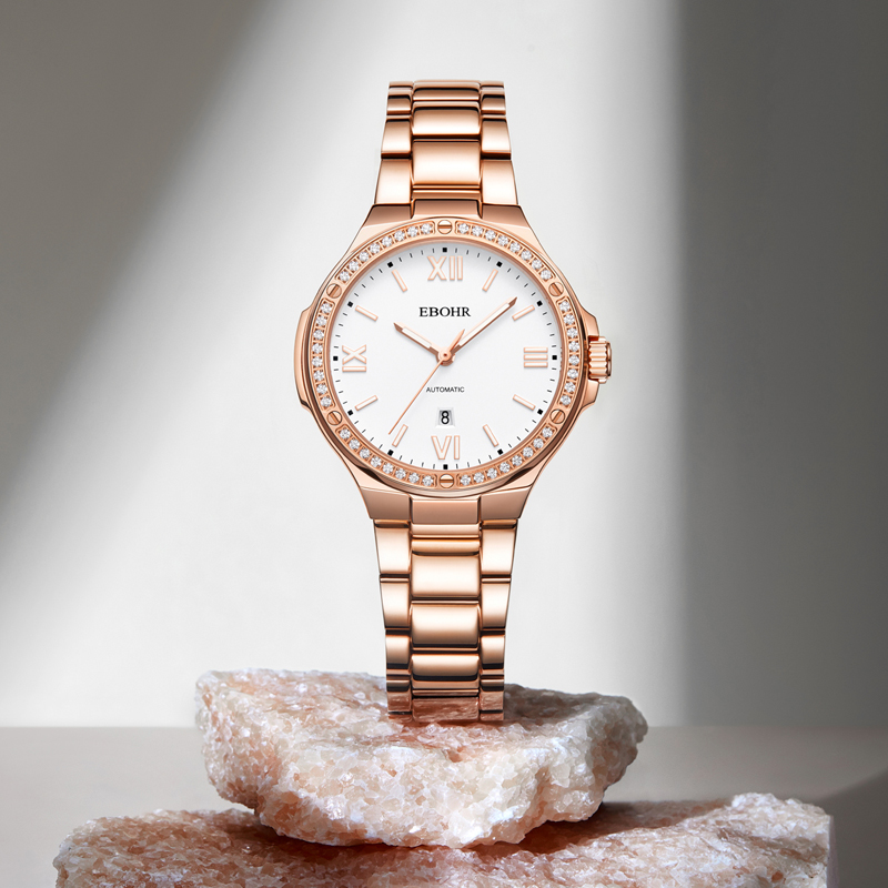 依波表(EBOHR)轻奢优雅镶钻防水手表送女友送女520礼物 奢耀金 36593428高清大图
