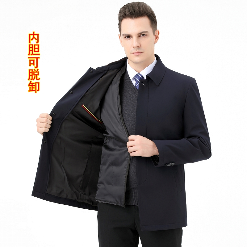 [可拆卸内胆 领导干部两用外套]新款羽绒棉服男士可脱卸内胆冬装加厚羽绒活里活面外套中老年爸爸装加厚保暖外套中年爸爸装高清大图