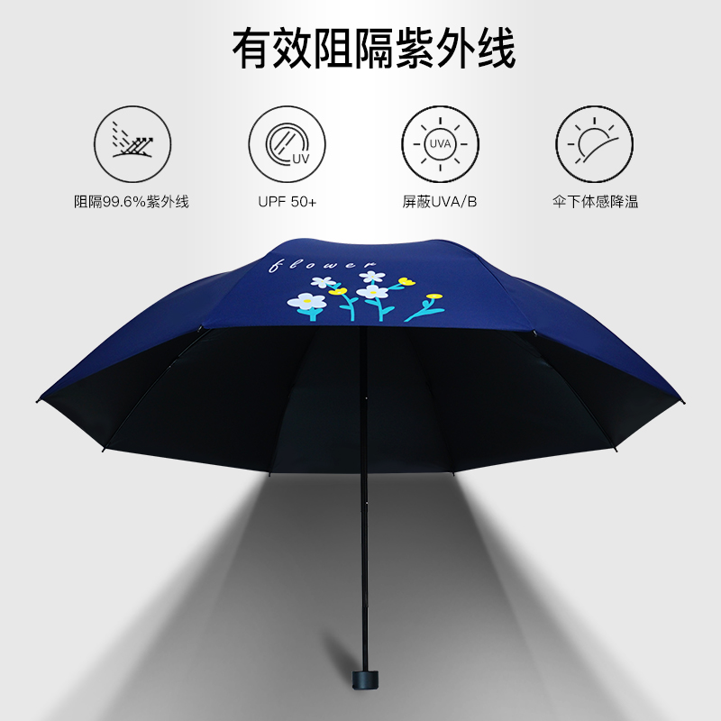 红叶三折文艺小花伞 折叠雨伞黑胶晴雨两用女士太阳伞防晒防紫外线遮阳伞加固伞 颜色随机-3631高清大图