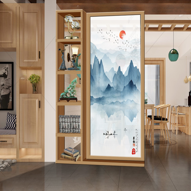 BONJEAN新中式屏风隔断实木装饰置物架客厅简约现代家用办公酒店移动座屏高清大图