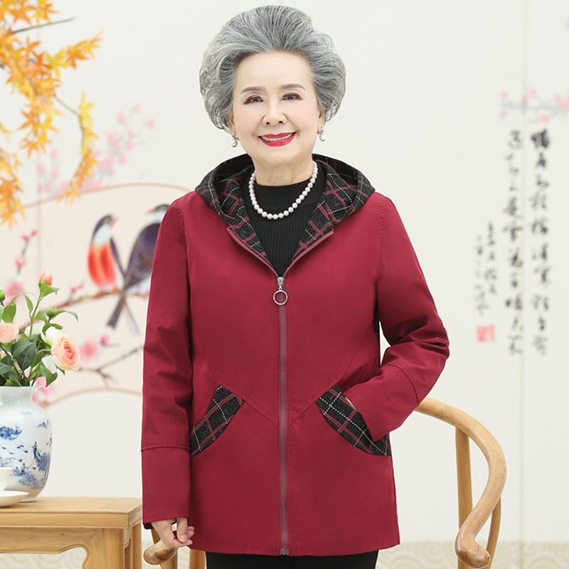 迪鲁奥(DILUAO)中老年女装妈妈秋装外套常规款2021新款春秋大码长袖上衣中老年休闲风衣