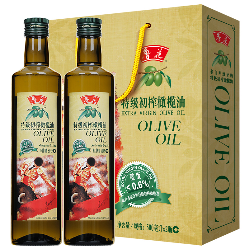 鲁花特级初榨橄榄油(500ml*2)礼盒高清大图