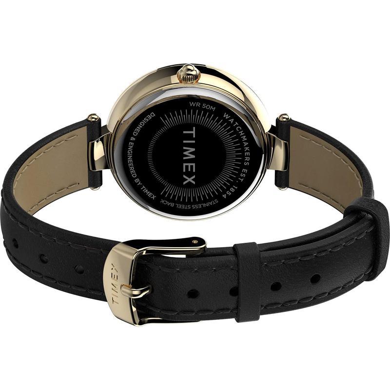 天美时timex32毫米装饰水晶表圈3指针皮革表带经典时尚女式石英手表