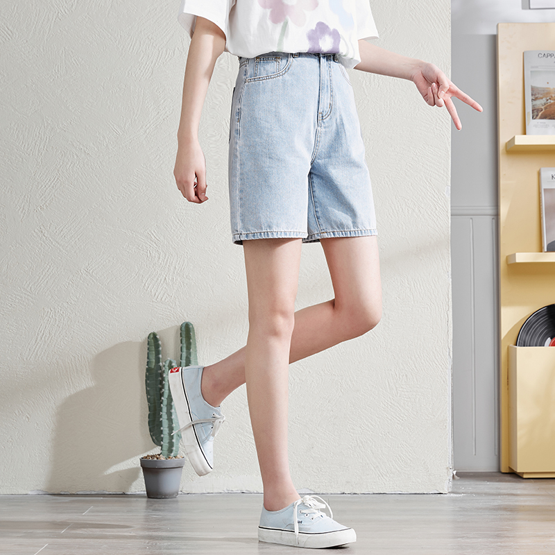 唐狮春夏新款牛仔短裤女韩版宽松中裤女显瘦学生高腰五分裤潮