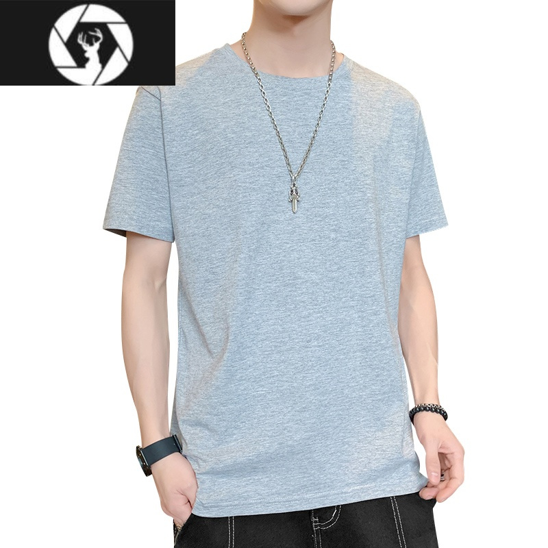 hongzun男士短袖t恤夏季潮流ins纯色半袖打底衫宽松潮牌白色上衣服