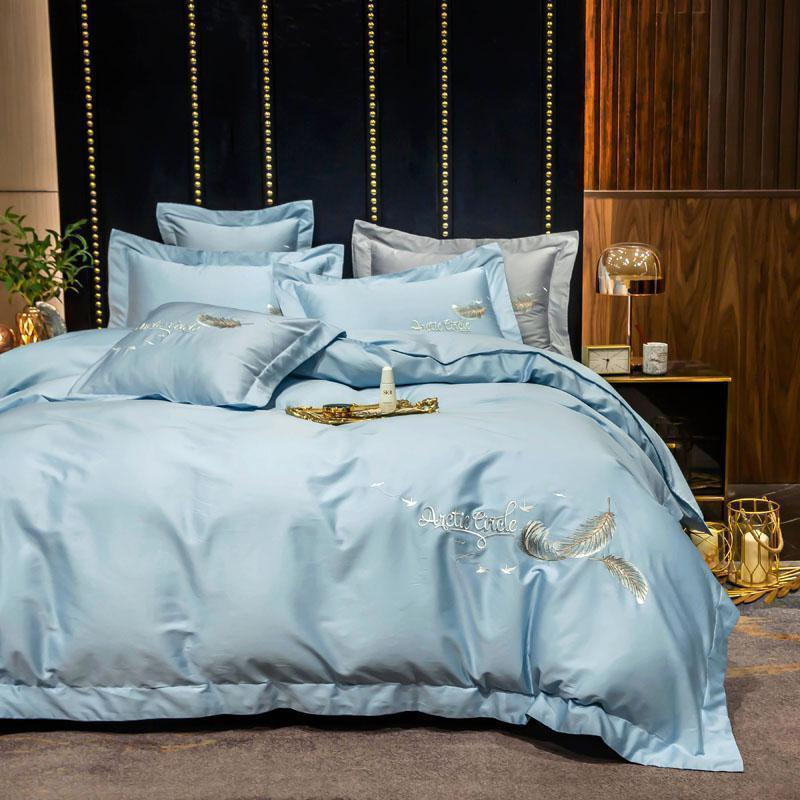 家柏饰(CORATED)60支长绒棉四件套轻奢全棉刺绣床上用品全棉床单北欧风被套三件套 清新绿 2.0m床【床单款四件套，适合220x240cm被芯】