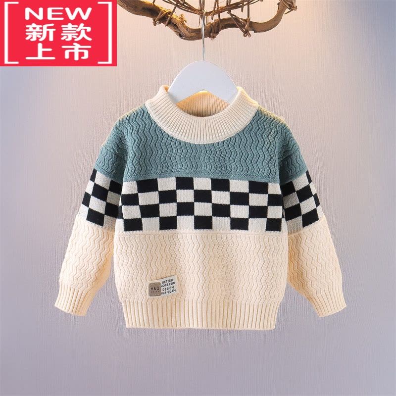 可莉允男童毛衣秋冬季儿童线衣2022新款男宝宝针织衫洋气拼色小童打底衫图片
